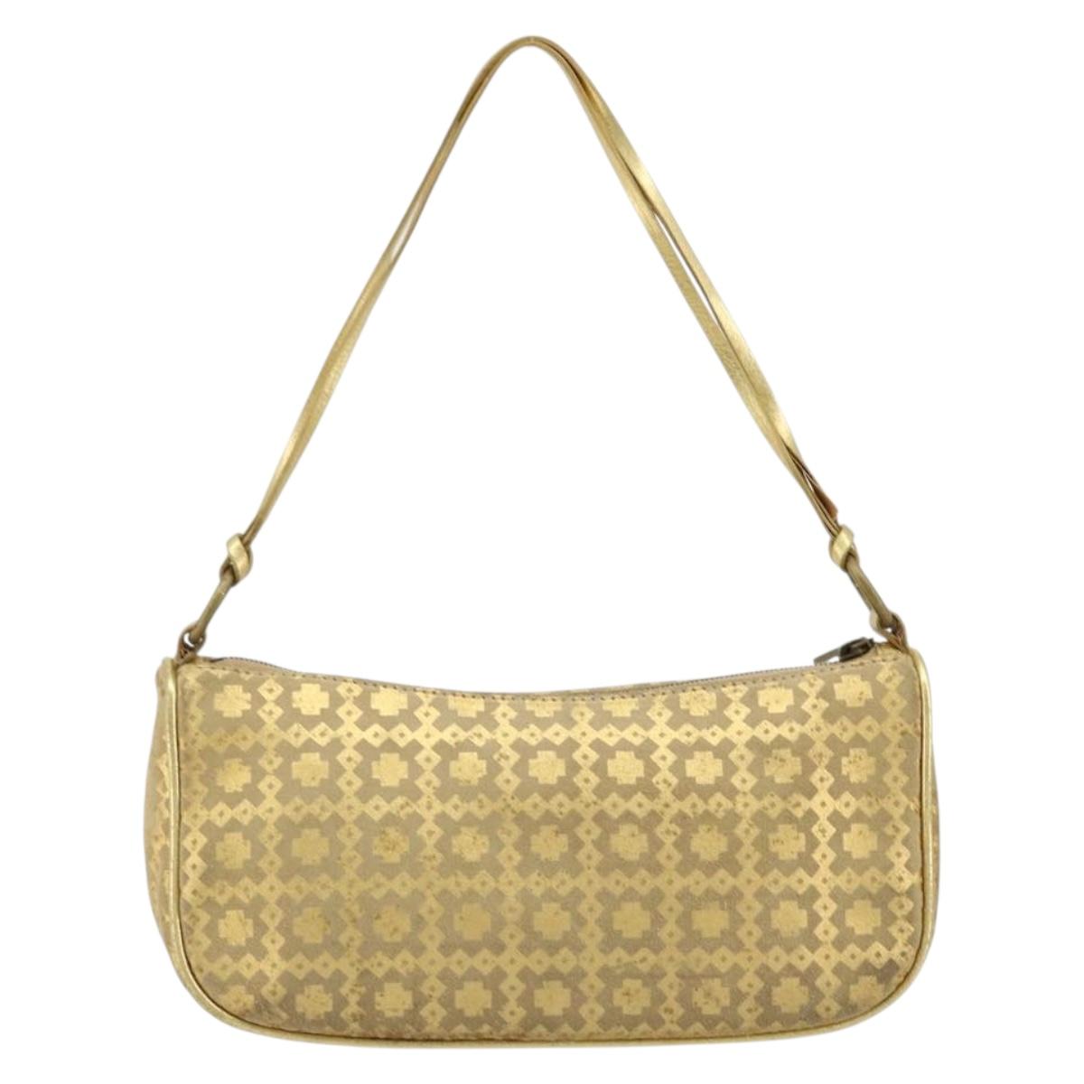 CELINE Shoulder Bag Suede Gold Auth 177291A