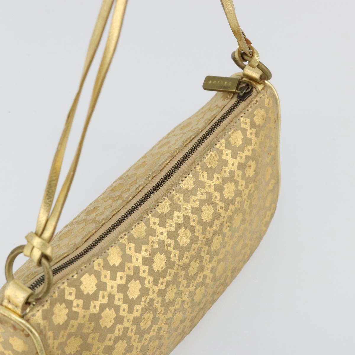 CELINE Shoulder Bag Suede Gold Auth 177291A