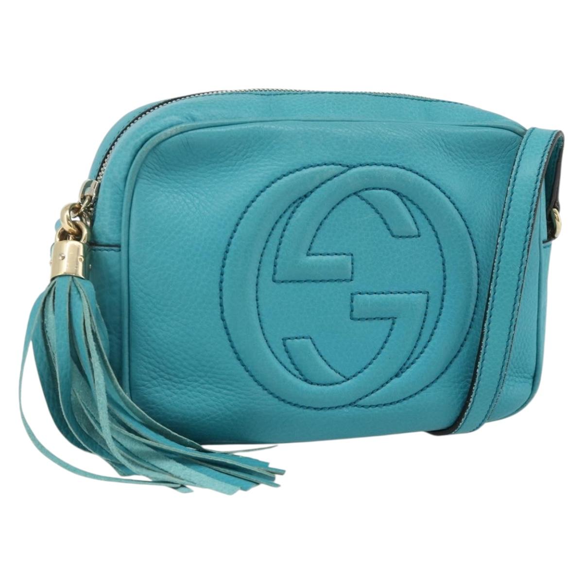 GUCCI Soho Shoulder Bag Leather Light Blue Gold 308364 Auth 177292A