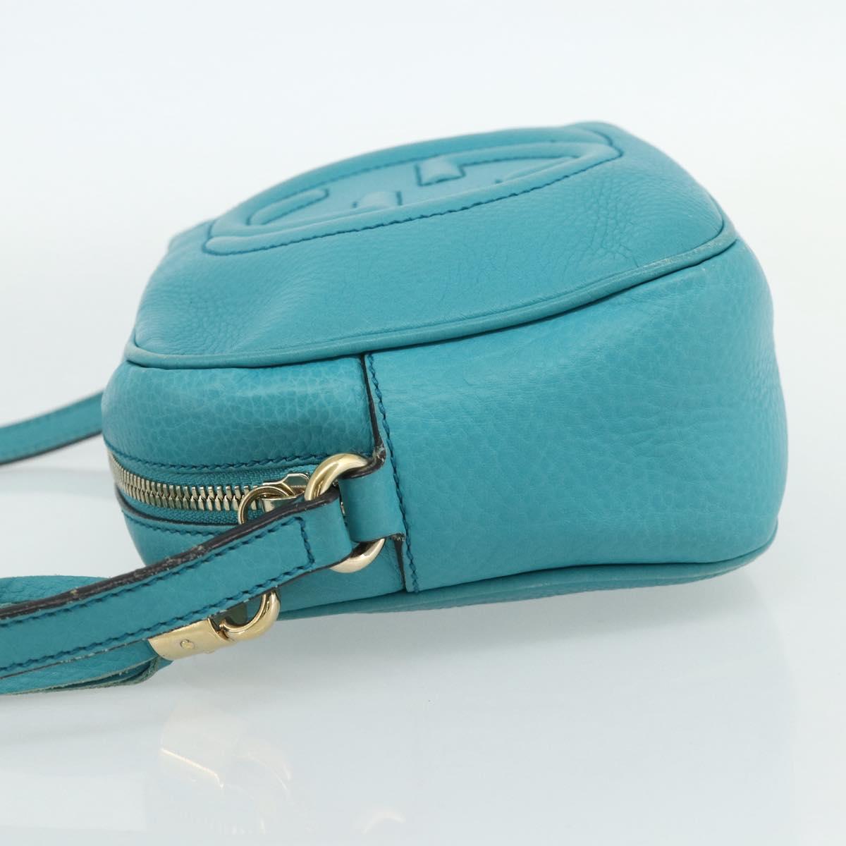 GUCCI Soho Shoulder Bag Leather Light Blue Gold 308364 Auth 177292A