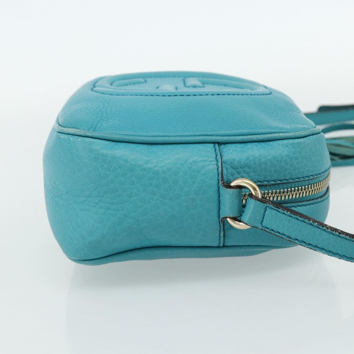 GUCCI Soho Shoulder Bag Leather Light Blue Gold 308364 Auth 177292A