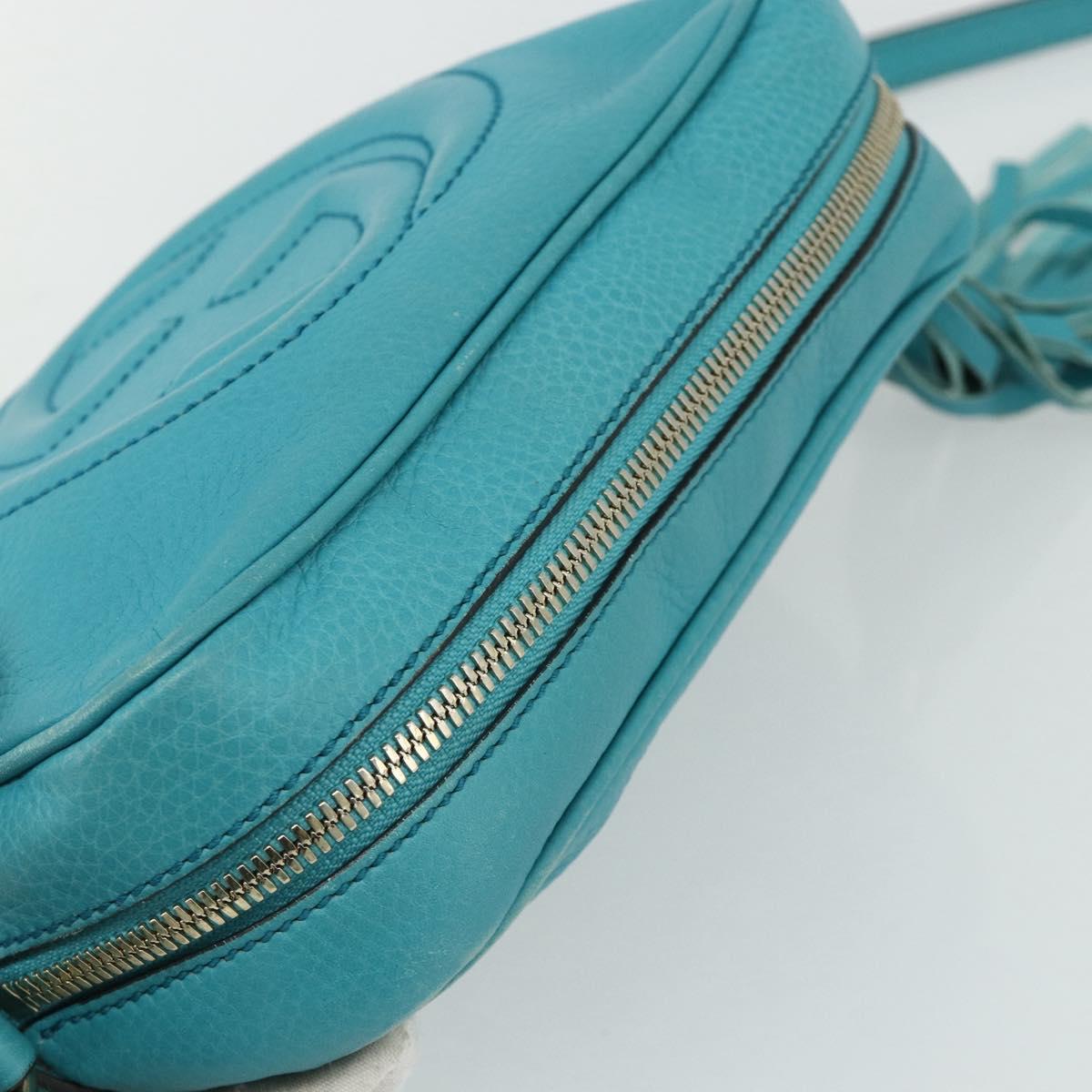 GUCCI Soho Shoulder Bag Leather Light Blue Gold 308364 Auth 177292A
