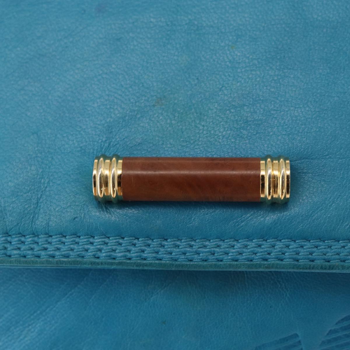 LOEWE Anagram Shoulder Bag Leather Turquoise Blue Gold Auth 177303