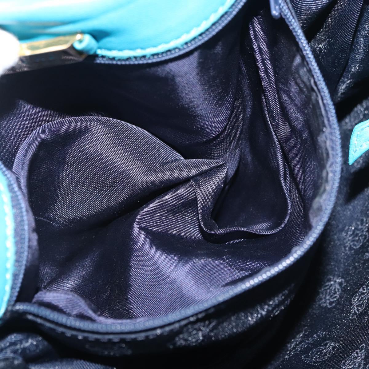LOEWE Anagram Shoulder Bag Leather Turquoise Blue Gold Auth 177303