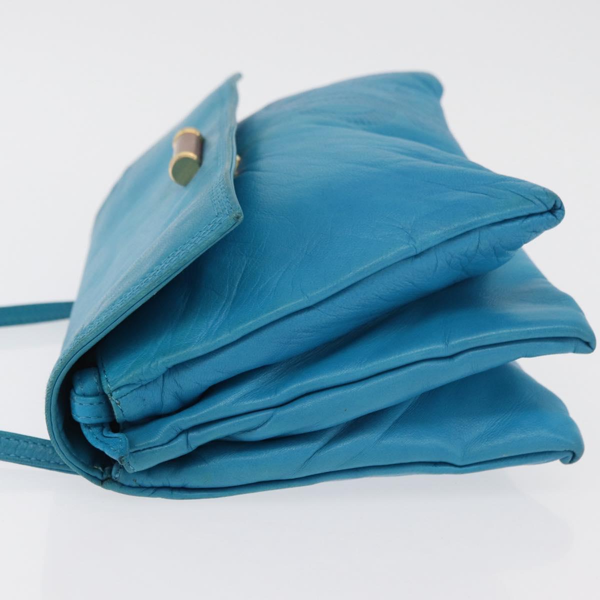 LOEWE Anagram Shoulder Bag Leather Turquoise Blue Gold Auth 177303