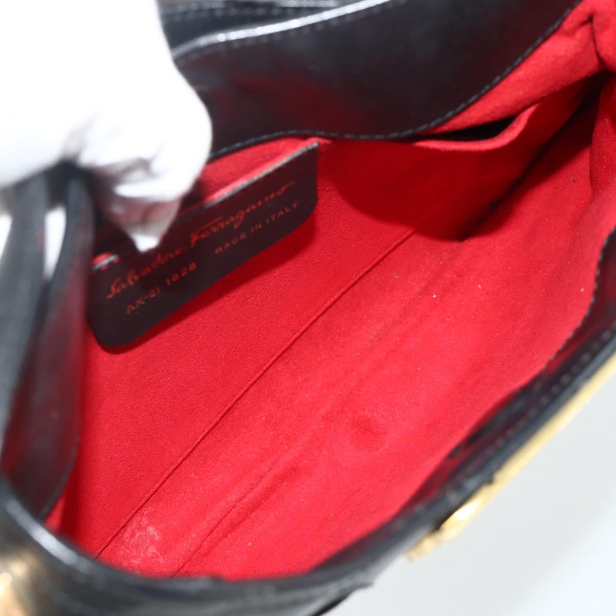 Salvatore Ferragamo Gancini Shoulder Bag Suede Black Gold Auth 177304A