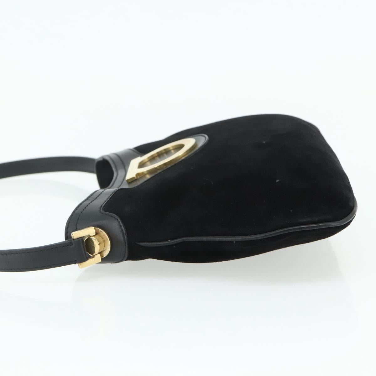 Salvatore Ferragamo Gancini Shoulder Bag Suede Black Gold Auth 177304A