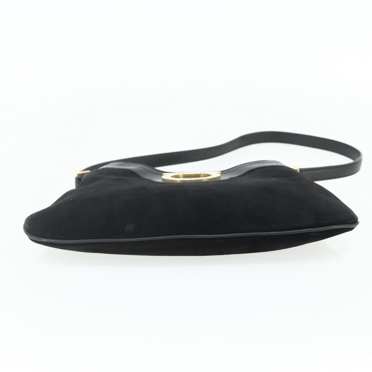 Salvatore Ferragamo Gancini Shoulder Bag Suede Black Gold Auth 177304A