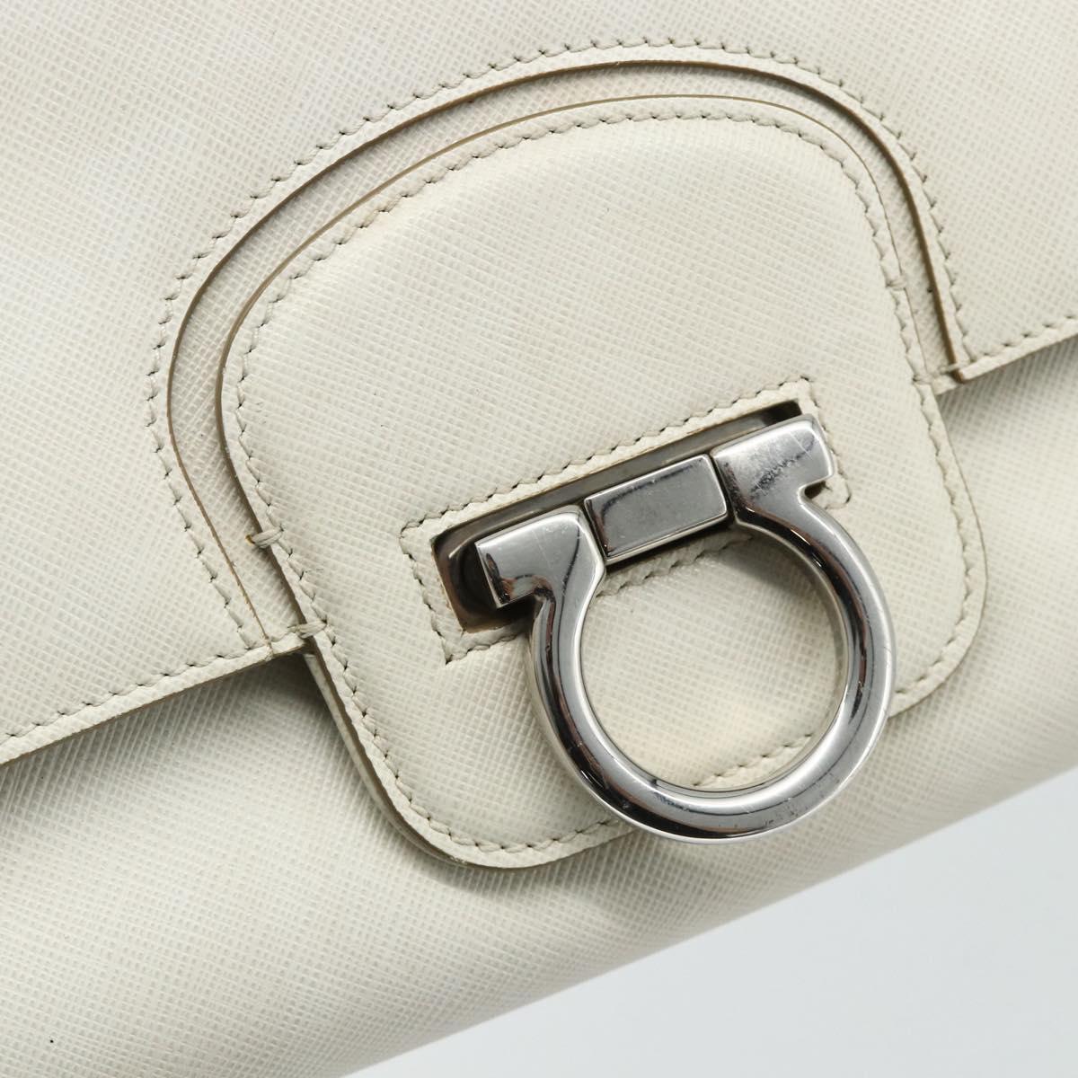 Salvatore Ferragamo Gancini Hand Bag Leather White Silver Auth 177310A