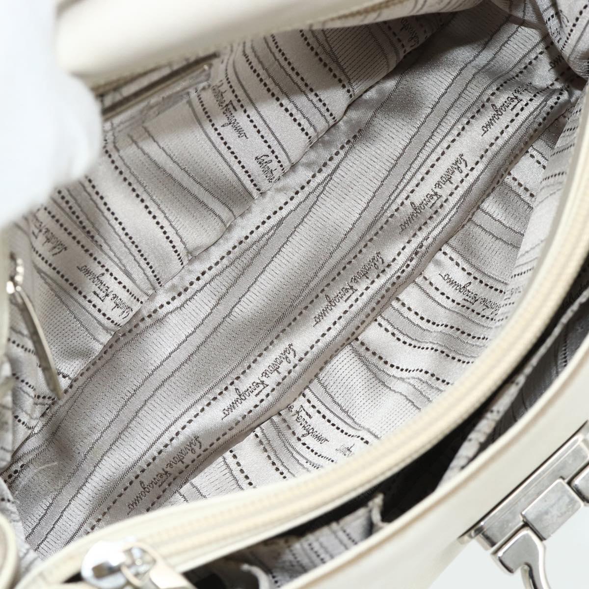 Salvatore Ferragamo Gancini Hand Bag Leather White Silver Auth 177310A