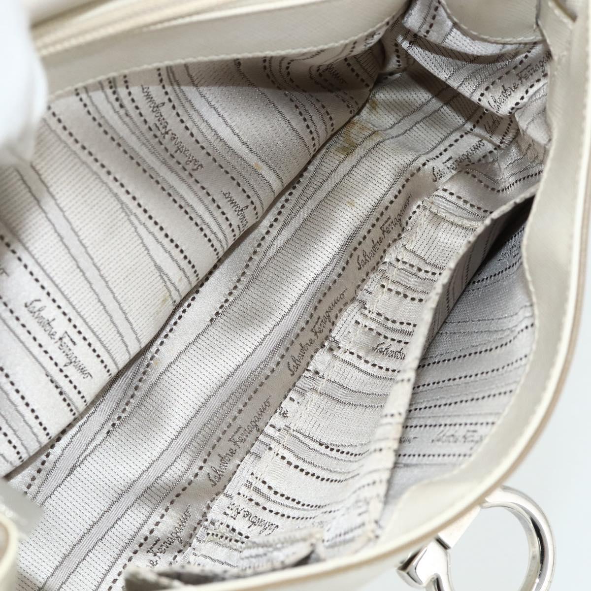 Salvatore Ferragamo Gancini Hand Bag Leather White Silver Auth 177310A