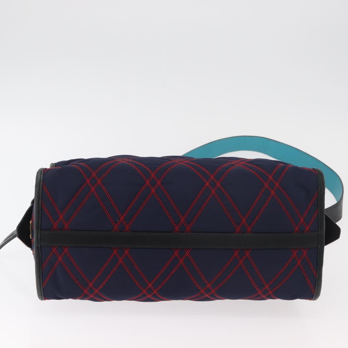 PRADA Graphic Quilt Hand Bag Leather Nylon 2way Navy Gold Auth 177317A