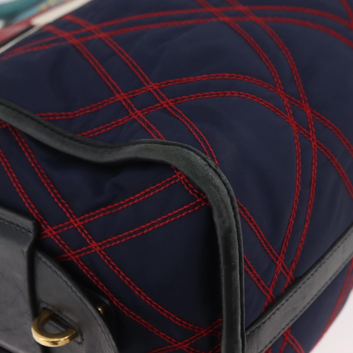 PRADA Graphic Quilt Hand Bag Leather Nylon 2way Navy Gold Auth 177317A