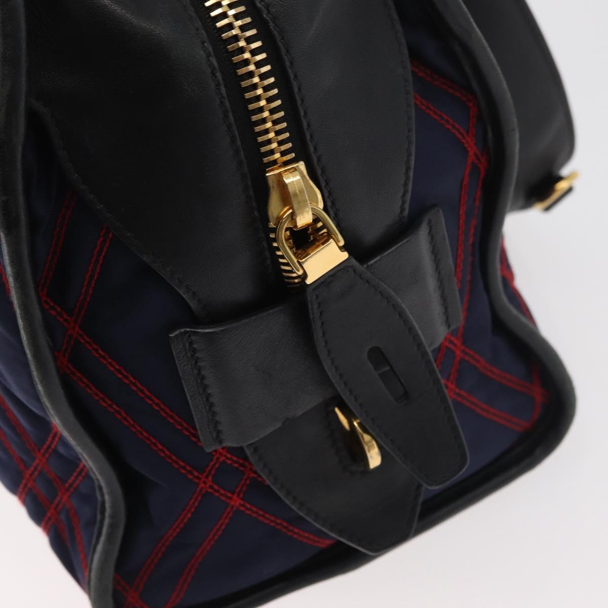 PRADA Graphic Quilt Hand Bag Leather Nylon 2way Navy Gold Auth 177317A