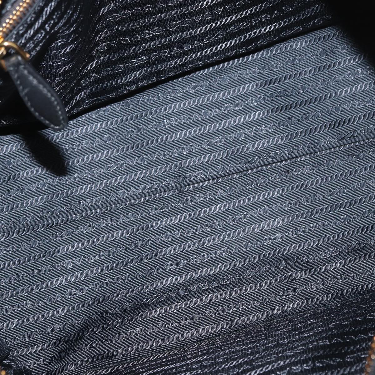 PRADA Graphic Quilt Hand Bag Leather Nylon 2way Navy Gold Auth 177317A