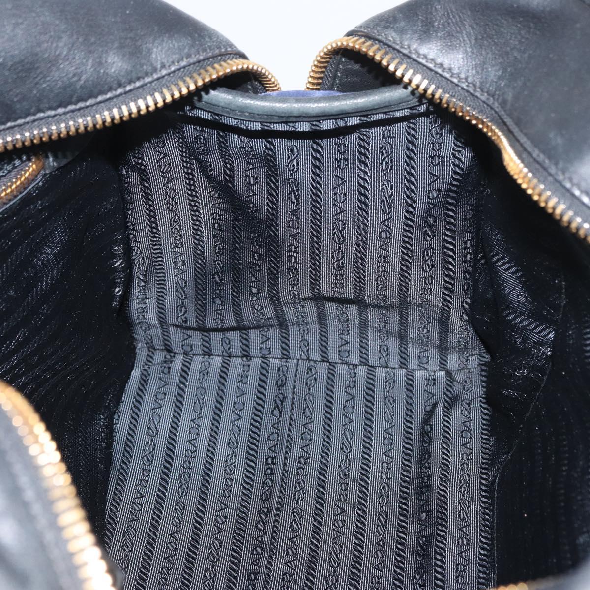 PRADA Graphic Quilt Hand Bag Leather Nylon 2way Navy Gold Auth 177317A