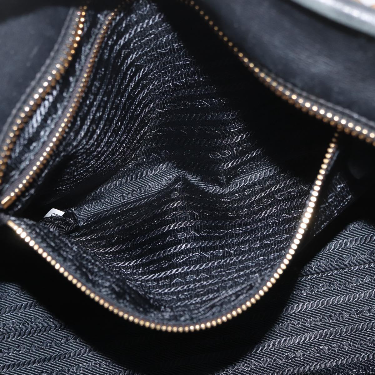 PRADA Graphic Quilt Hand Bag Leather Nylon 2way Navy Gold Auth 177317A
