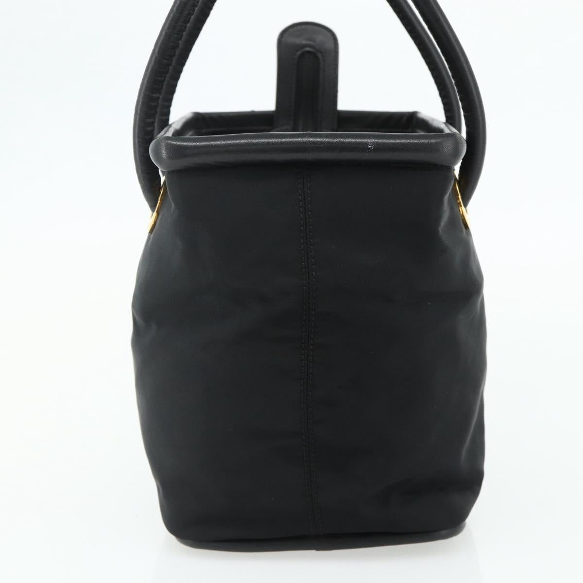 CELINE Circle Hand Bag Nylon Black Gold Auth 177318A