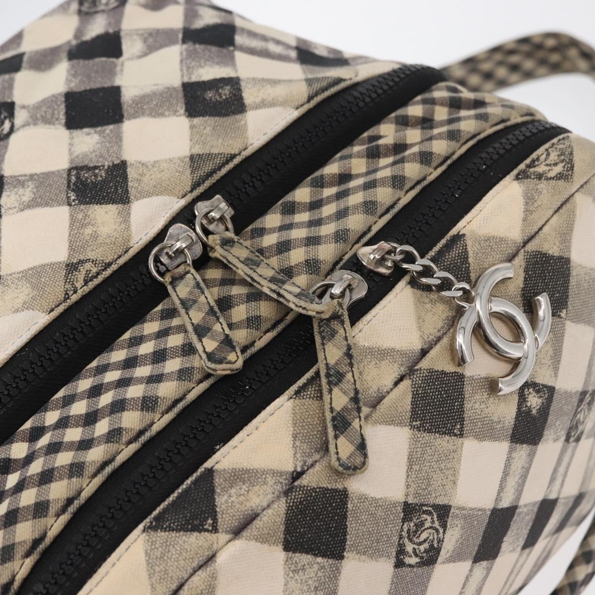 CHANEL Shoulder Bag Canvas Beige Silver CC Auth 177319