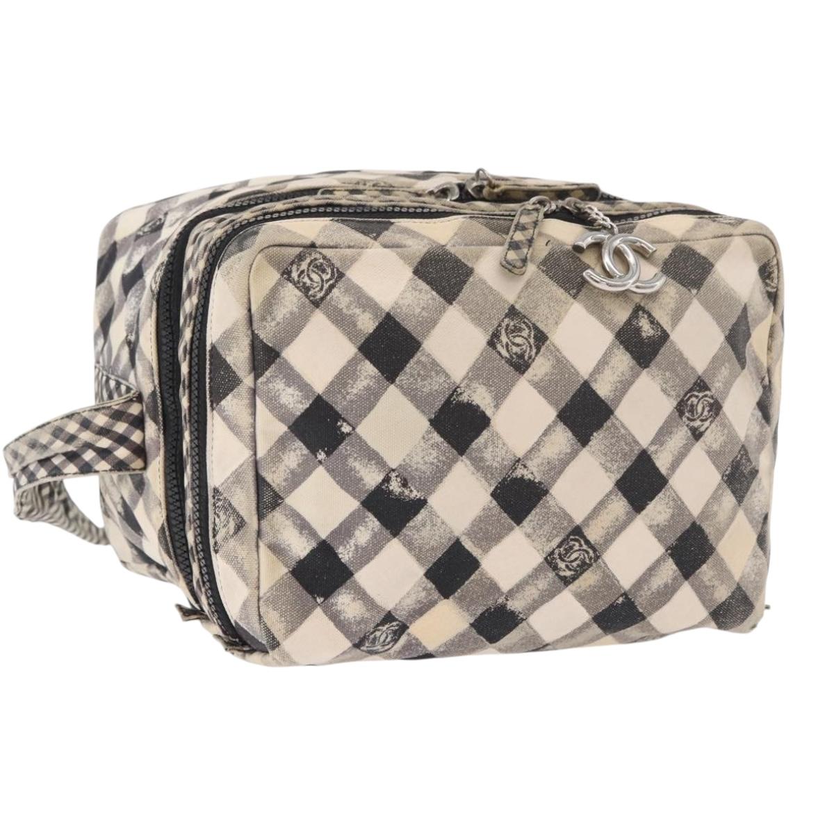 CHANEL Shoulder Bag Canvas Beige Silver CC Auth 177319