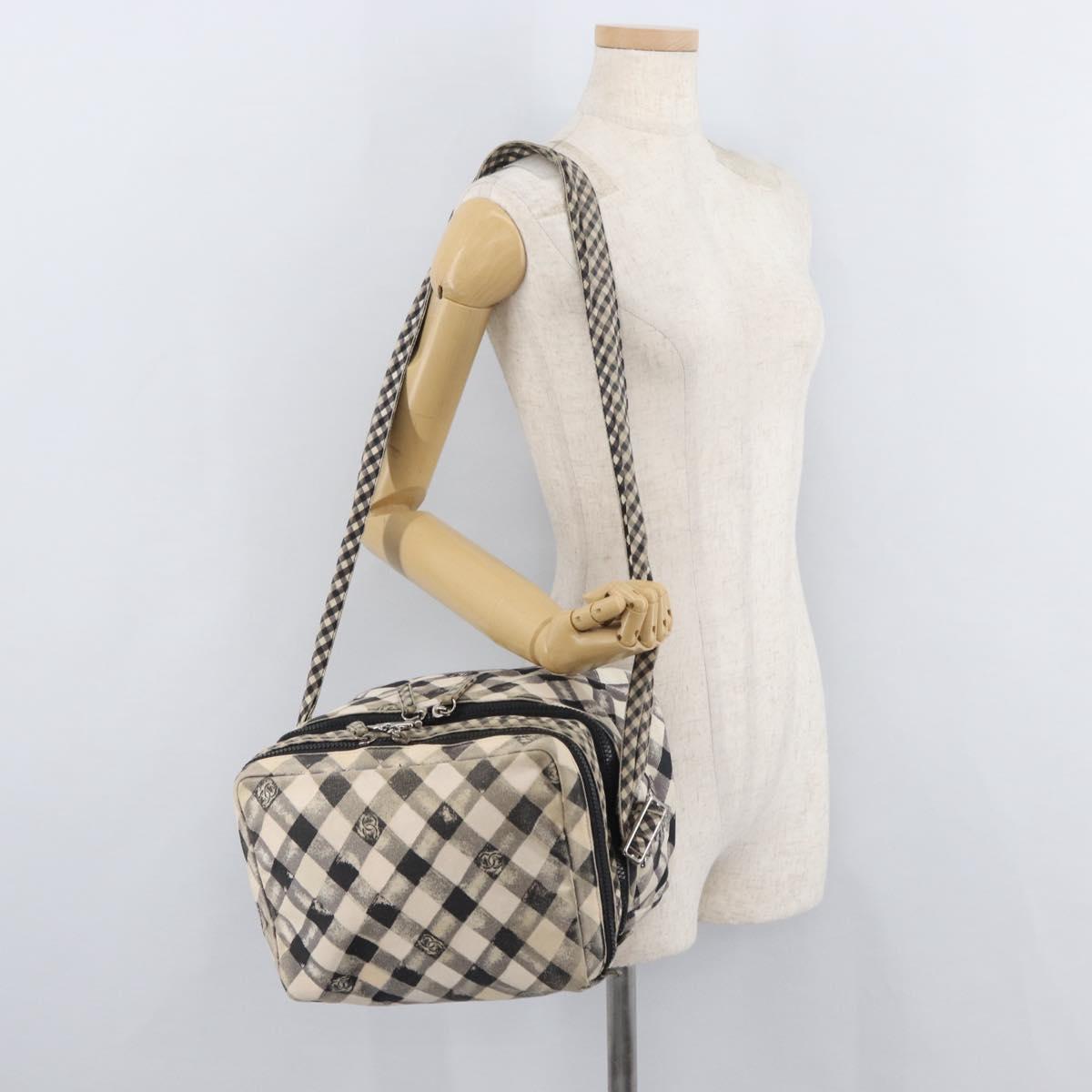 CHANEL Shoulder Bag Canvas Beige Silver CC Auth 177319