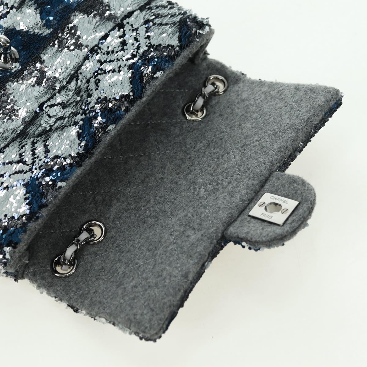 CHANEL Matelasse Chain Shoulder Bag Sequin Gray Silver CC Auth 177320SM