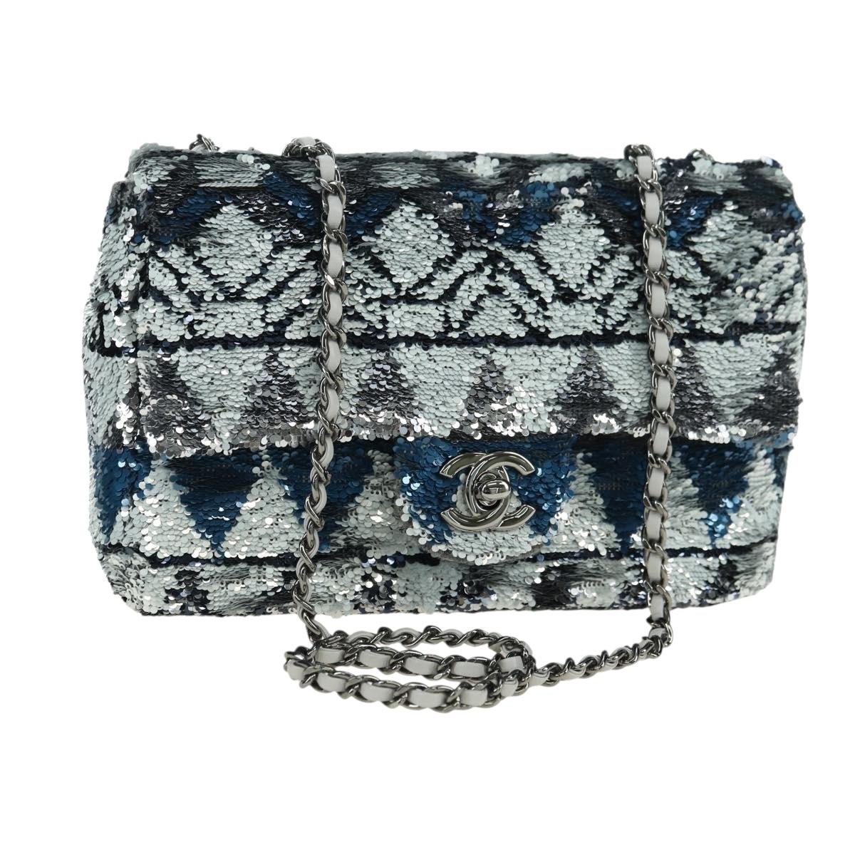 CHANEL Matelasse Chain Shoulder Bag Sequin Gray Silver CC Auth 177320SM