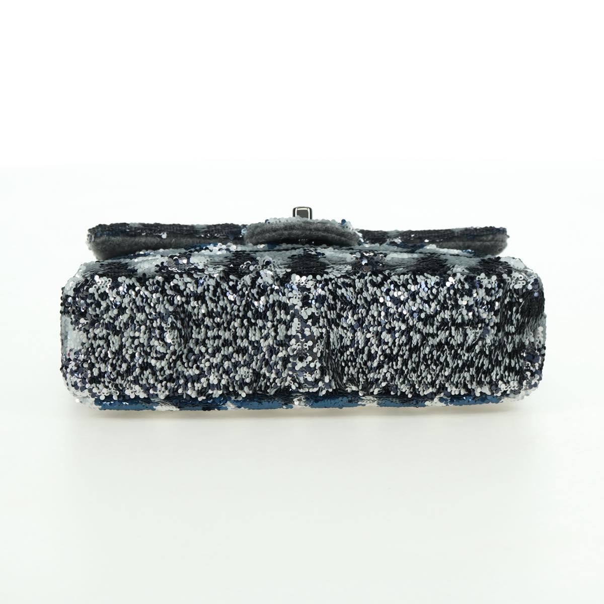 CHANEL Matelasse Chain Shoulder Bag Sequin Gray Silver CC Auth 177320SM