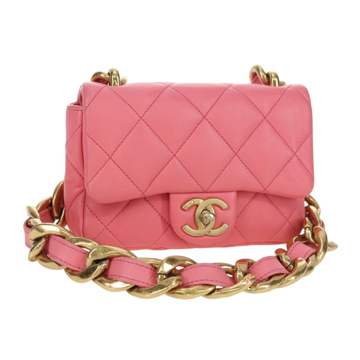 CHANEL Matelasse Chain Shoulder Bag Lamb Skin Pink Gold CC Auth 177321SAM