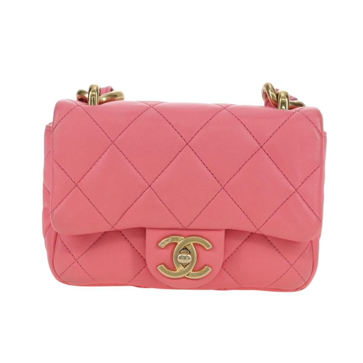 CHANEL Matelasse Chain Shoulder Bag Lamb Skin Pink Gold CC Auth 177321SAM
