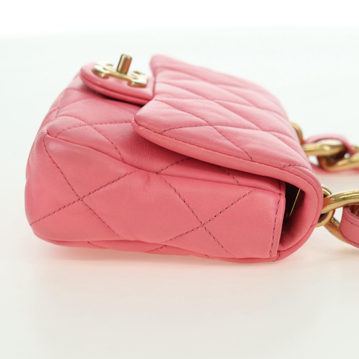CHANEL Matelasse Chain Shoulder Bag Lamb Skin Pink Gold CC Auth 177321SAM