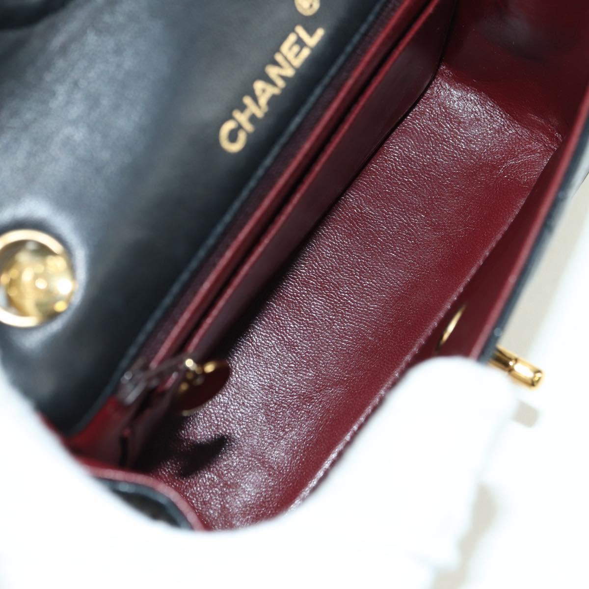 CHANEL Matelasse Chain Hand Bag Lamb Skin Black Gold CC Auth 177323SM