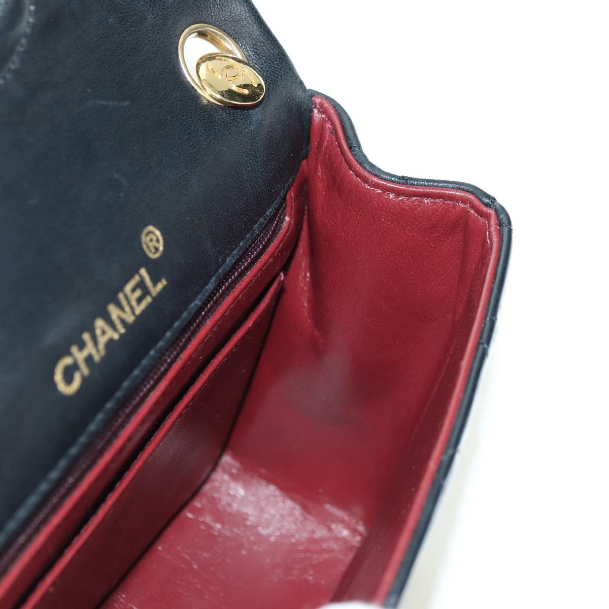 CHANEL Matelasse Chain Hand Bag Lamb Skin Black Gold CC Auth 177323SM
