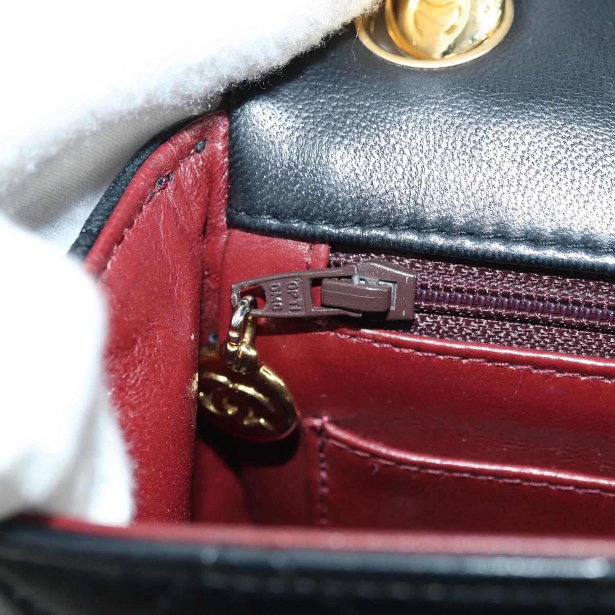 CHANEL Matelasse Chain Hand Bag Lamb Skin Black Gold CC Auth 177323SM
