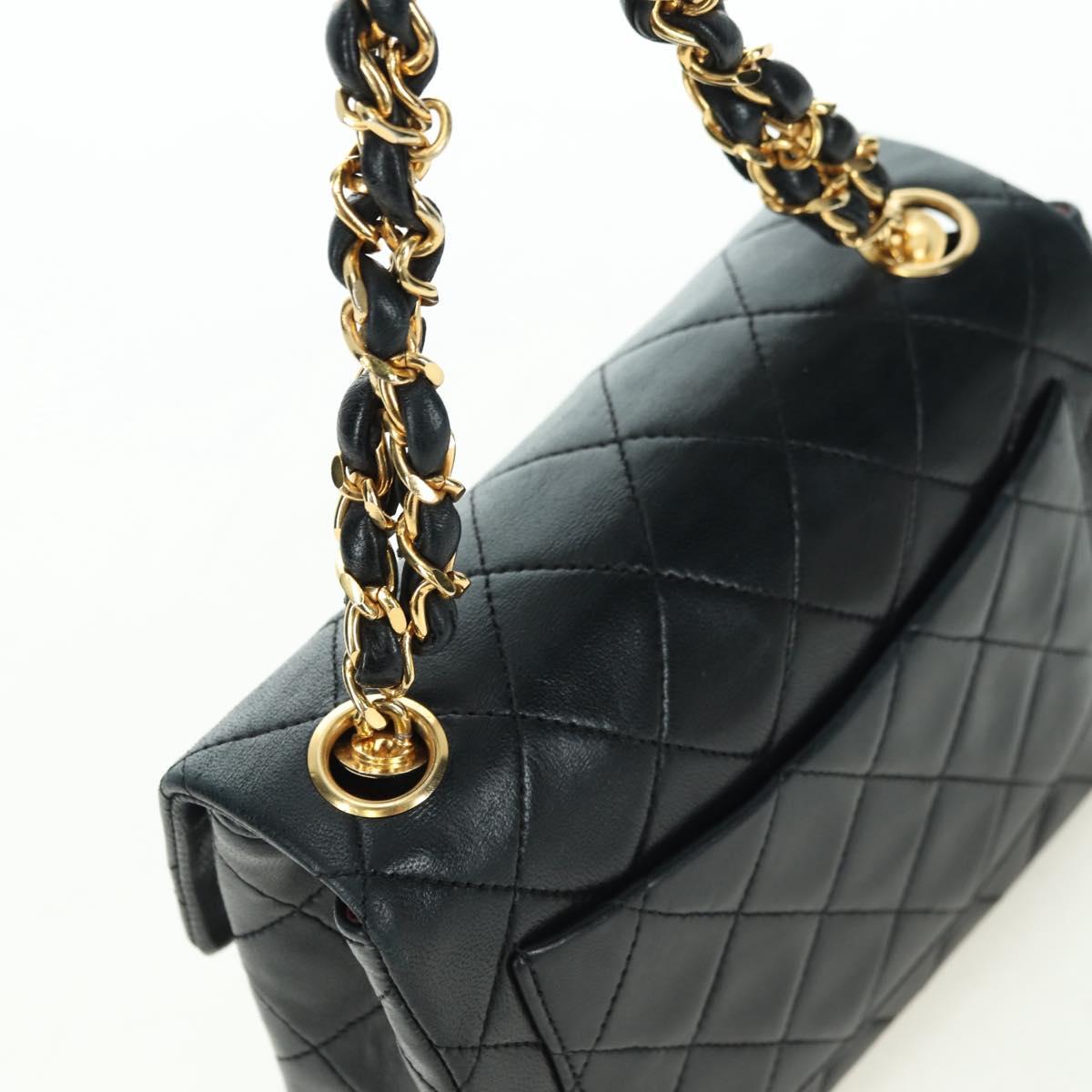 CHANEL Matelasse Chain Hand Bag Lamb Skin Black Gold CC Auth 177323SM