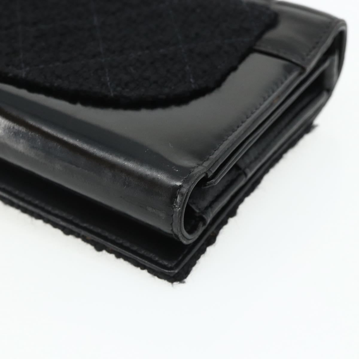 CHANEL Choco Bar Camelia Clutch Bag Lamb Skin Black Gold CC Auth 177325A