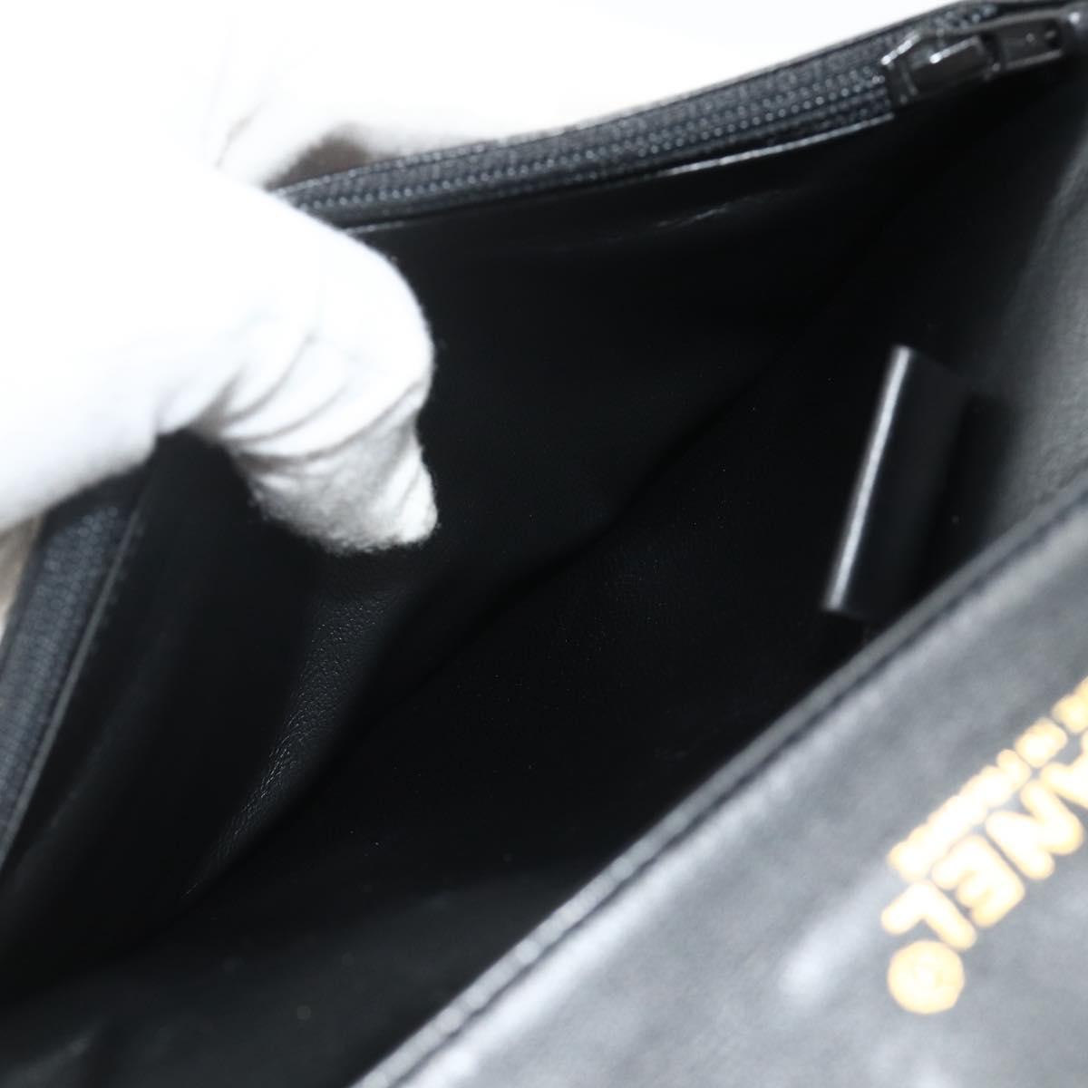 CHANEL Choco Bar Camelia Clutch Bag Lamb Skin Black Gold CC Auth 177325A