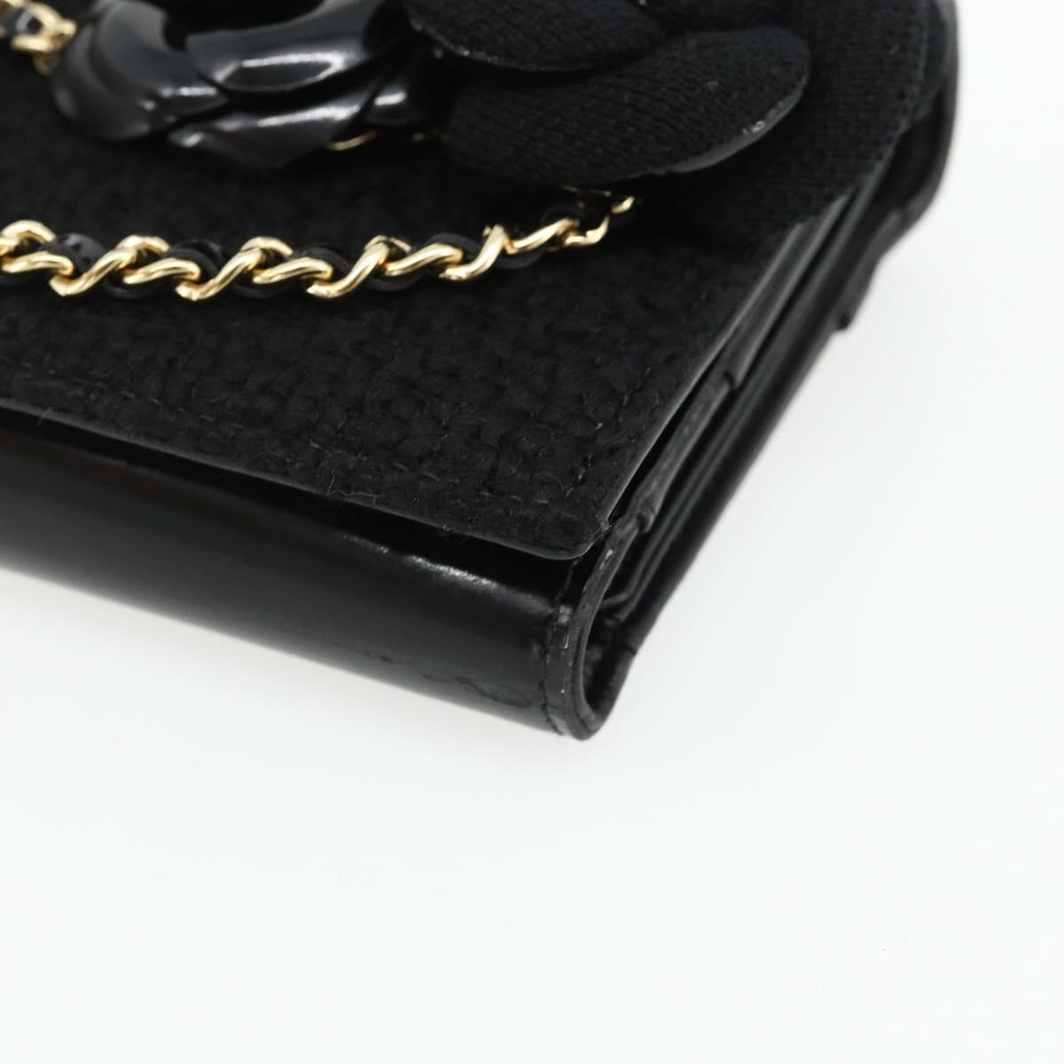 CHANEL Choco Bar Camelia Clutch Bag Lamb Skin Black Gold CC Auth 177325A