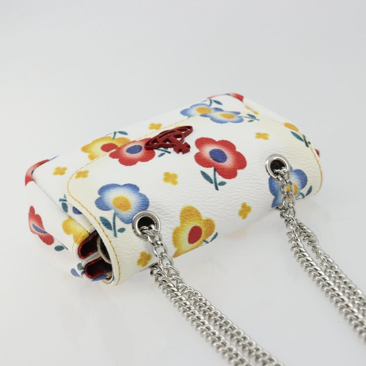 Vivienne Westwood Chain Shoulder Bag Leather White Silver Auth 177327A