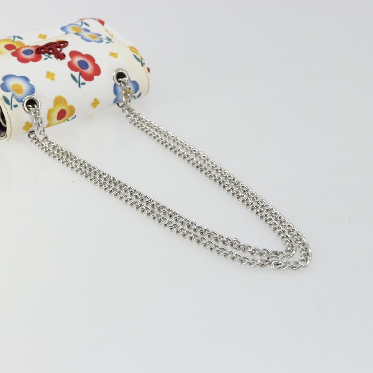 Vivienne Westwood Chain Shoulder Bag Leather White Silver Auth 177327A