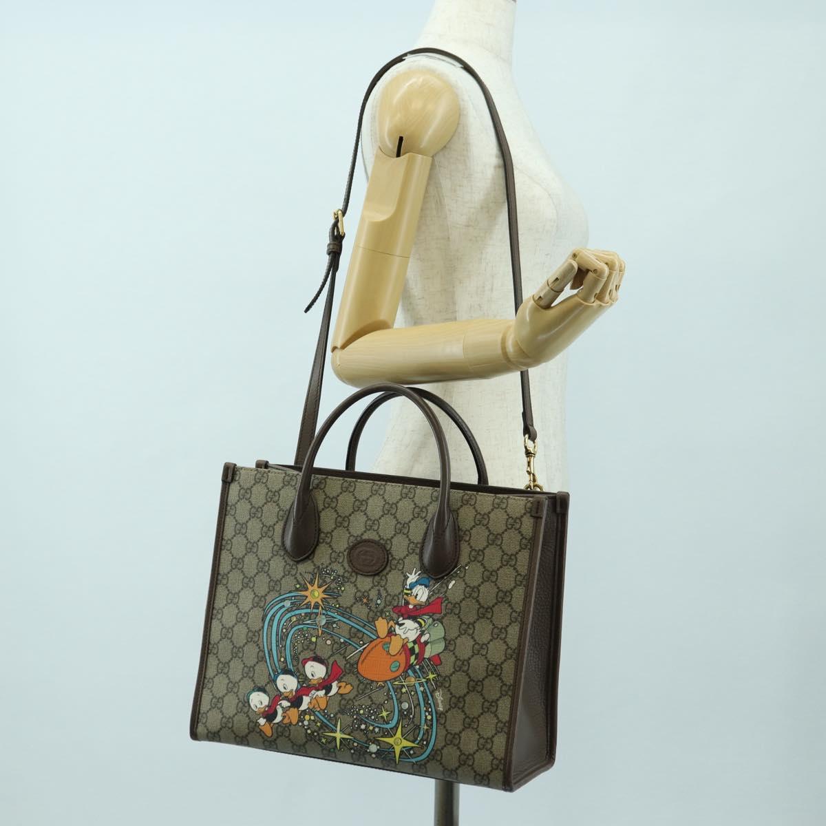 GUCCI GG Supreme Donald duck Hand Bag PVC 2way Beige Gold 648134 Auth 177329M