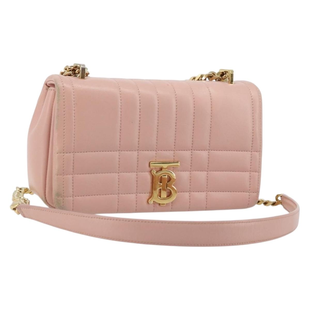BURBERRY Chain Shoulder Bag Leather Pink Gold Auth 177331A