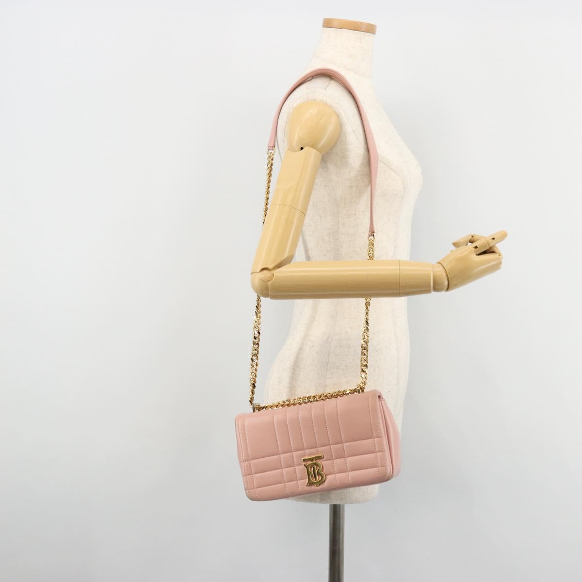 BURBERRY Chain Shoulder Bag Leather Pink Gold Auth 177331A