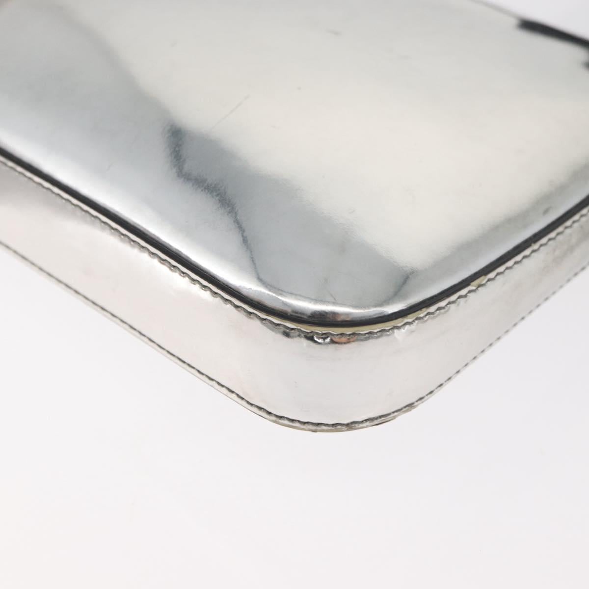 PRADA Shoulder Bag Patent leather Silver Auth 177333A