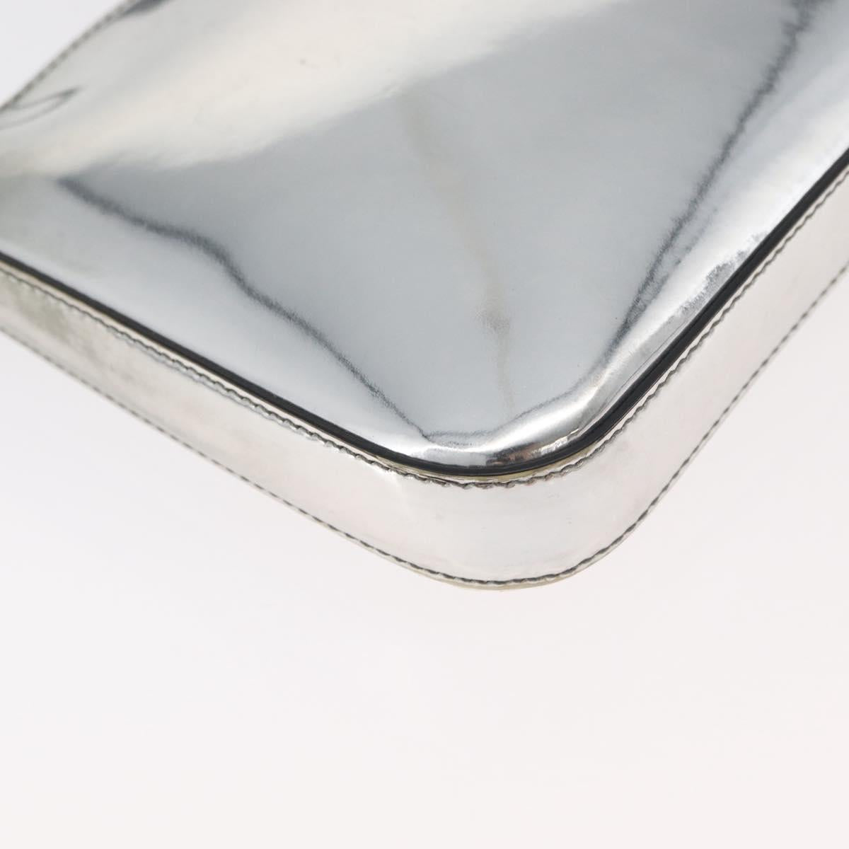 PRADA Shoulder Bag Patent leather Silver Auth 177333A