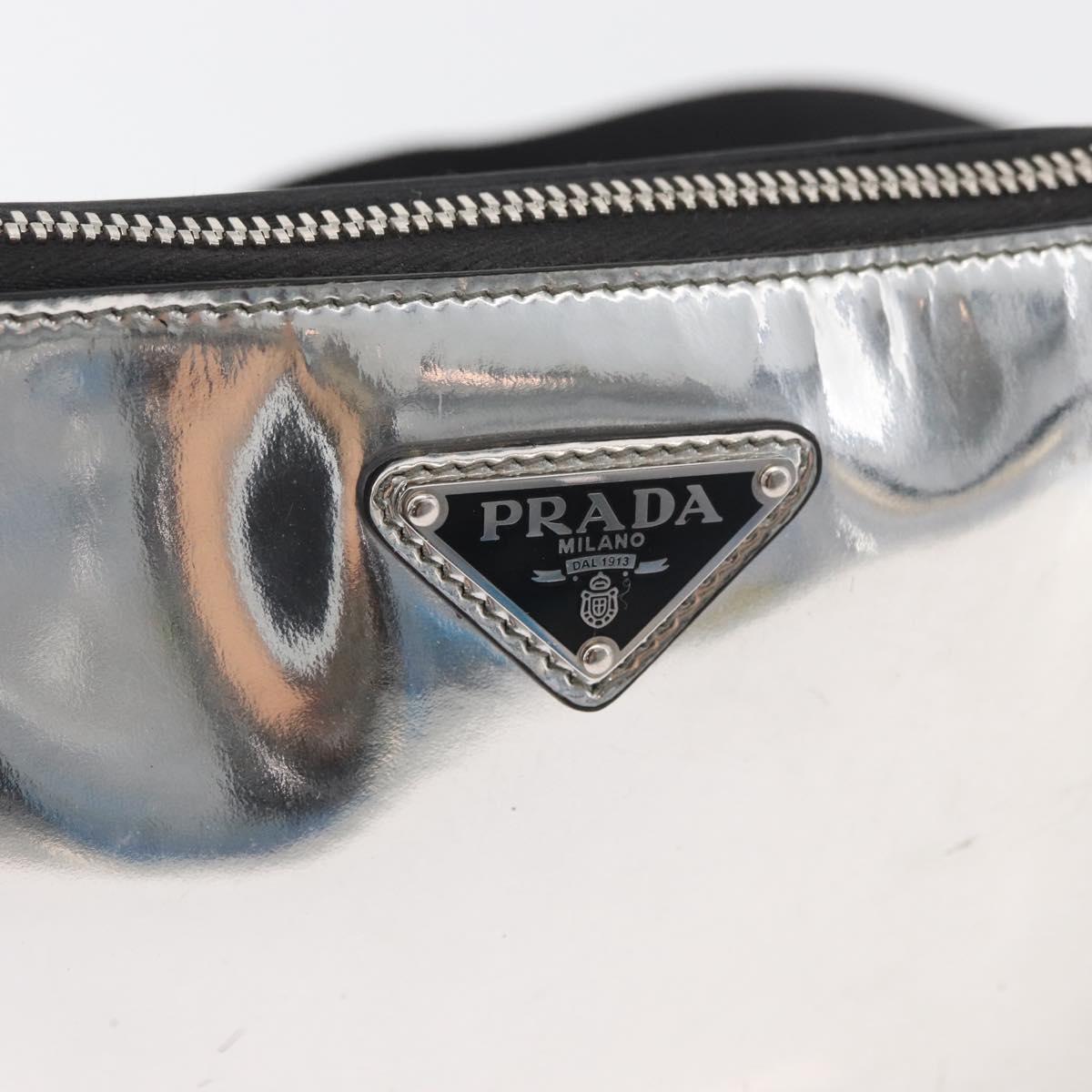 PRADA Shoulder Bag Patent leather Silver Auth 177333A