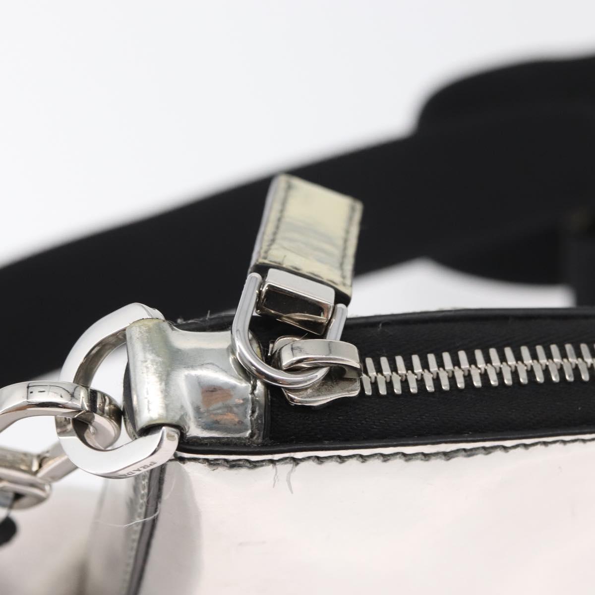PRADA Shoulder Bag Patent leather Silver Auth 177333A