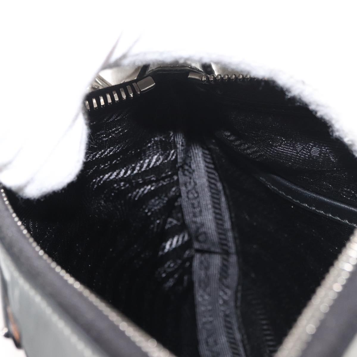 PRADA Shoulder Bag Patent leather Silver Auth 177333A