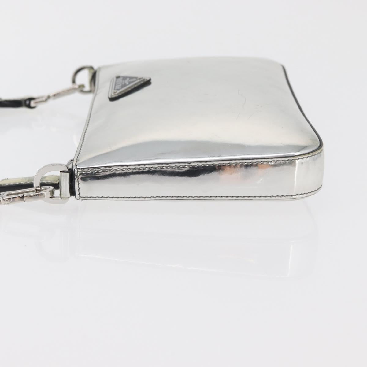 PRADA Shoulder Bag Patent leather Silver Auth 177333A