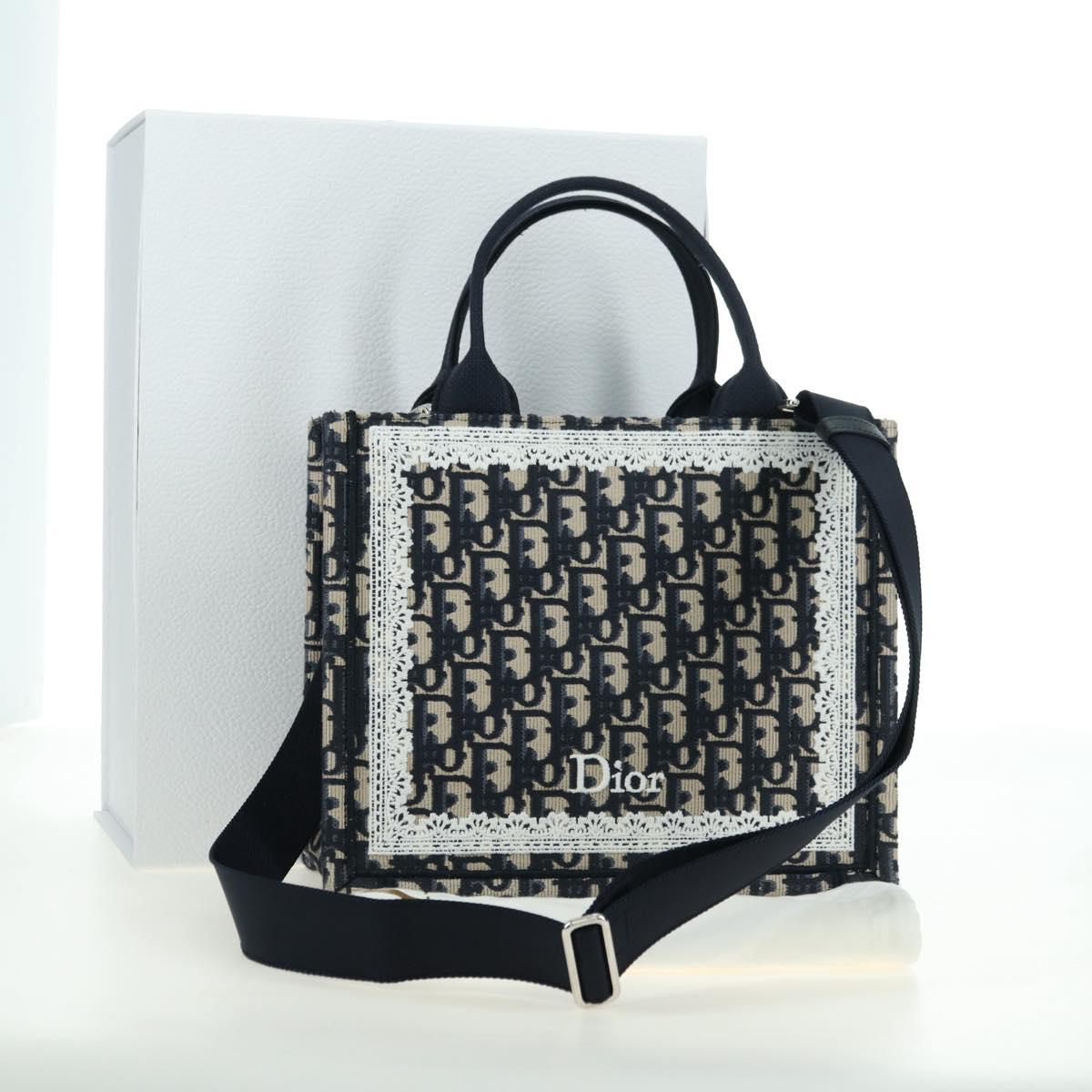 Christian Dior Trotter Canvas Oblique Book Hand Bag 2way Navy Auth 177334SAM